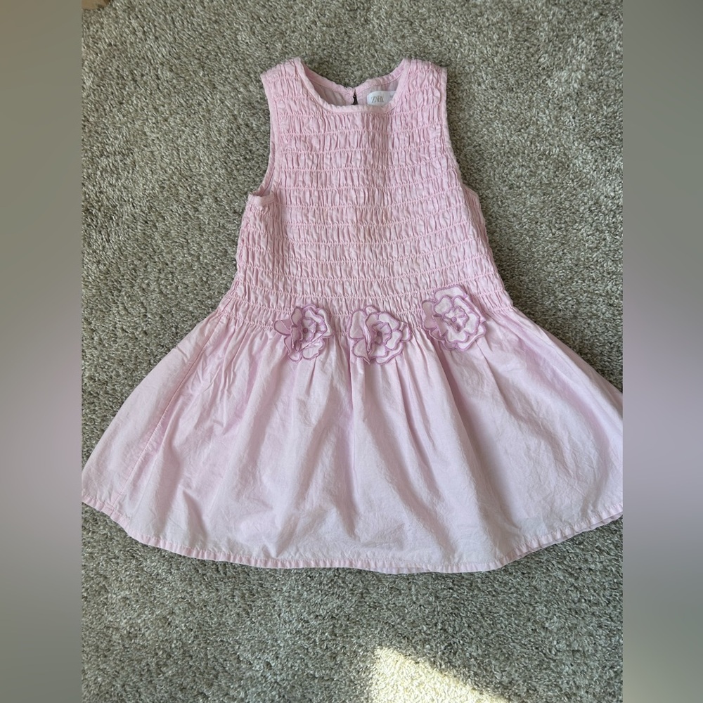 Zara Light Pink Kids Dress with Floral Details